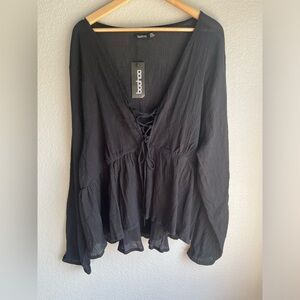 Boohoo Black Lace-Up Women Top